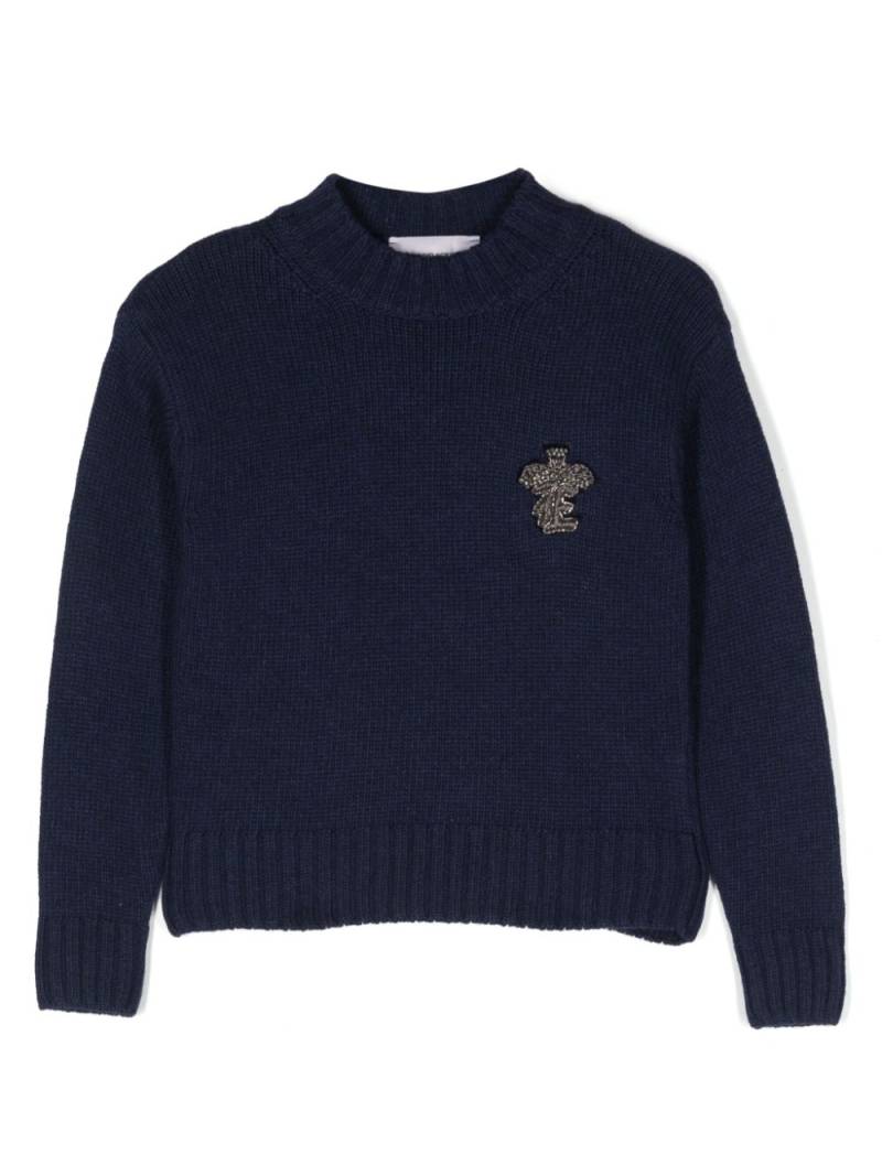 Ermanno Scervino Junior logo-patch crew-neck jumper - Blue von Ermanno Scervino Junior