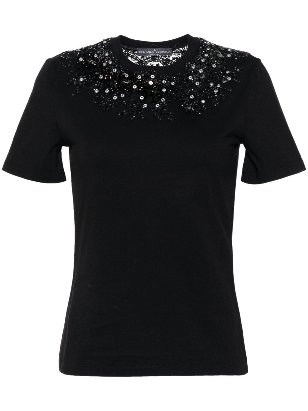 Ermanno Scervino crystal-embellished lace-panel T-shirt - Black von Ermanno Scervino