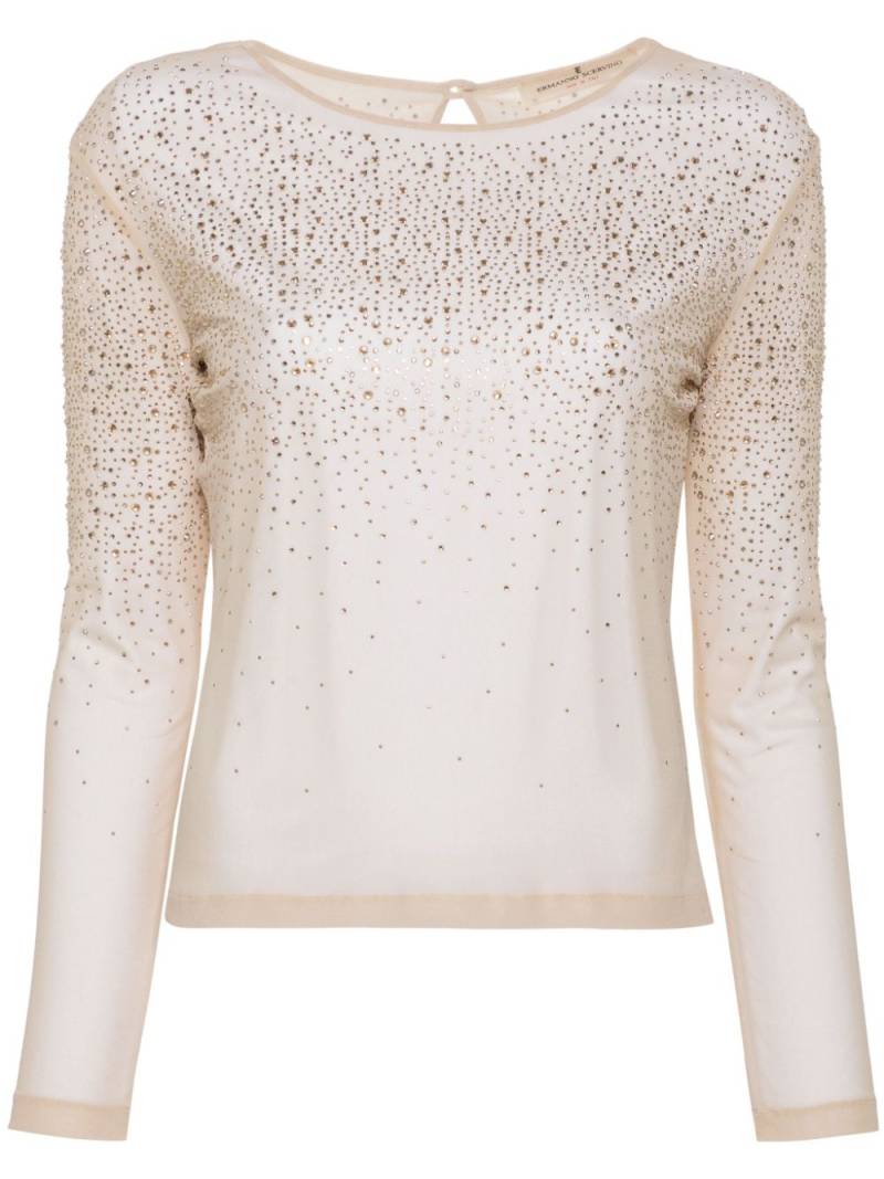 Ermanno Scervino crystal-embellished mesh T-shirt - Neutrals von Ermanno Scervino