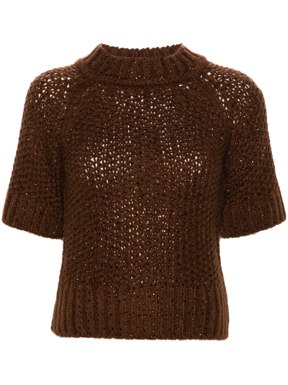 Ermanno Scervino crystal-embellished mock-neck top - Brown von Ermanno Scervino