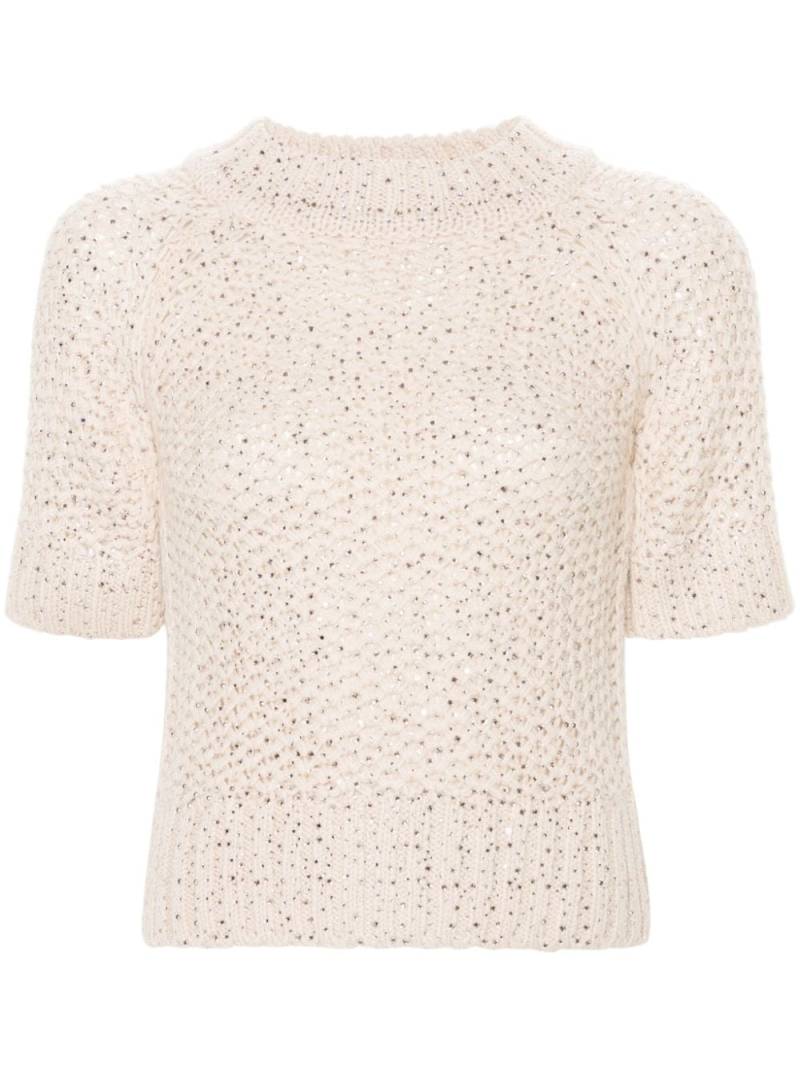 Ermanno Scervino crystal-embellished mock-neck top - Neutrals von Ermanno Scervino