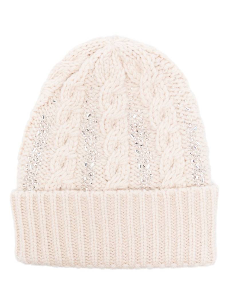 Ermanno Scervino crystals braided beanie hat - Neutrals von Ermanno Scervino