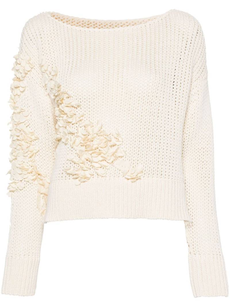 Ermanno Scervino floral-appliqué knitted jumper - Neutrals von Ermanno Scervino