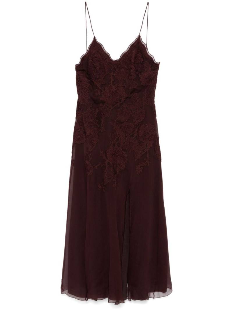 Ermanno Scervino floral-lace appliqué midi dress - Brown von Ermanno Scervino