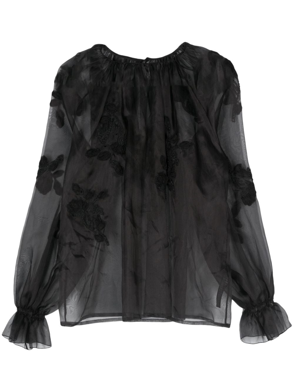 Ermanno Scervino floral-lace detail organza blouse - Black von Ermanno Scervino