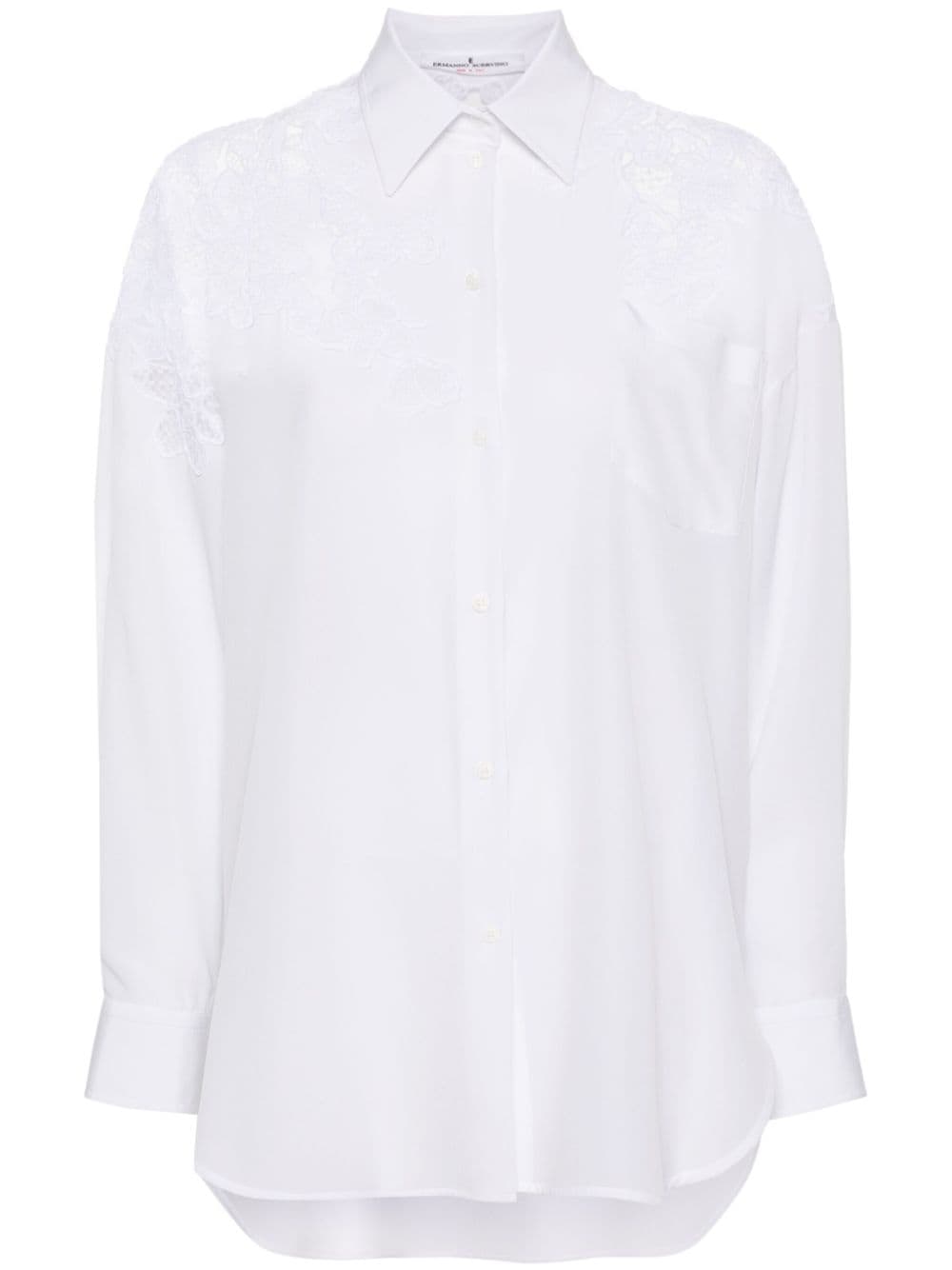 Ermanno Scervino floral-lace detail silk shirt - White von Ermanno Scervino