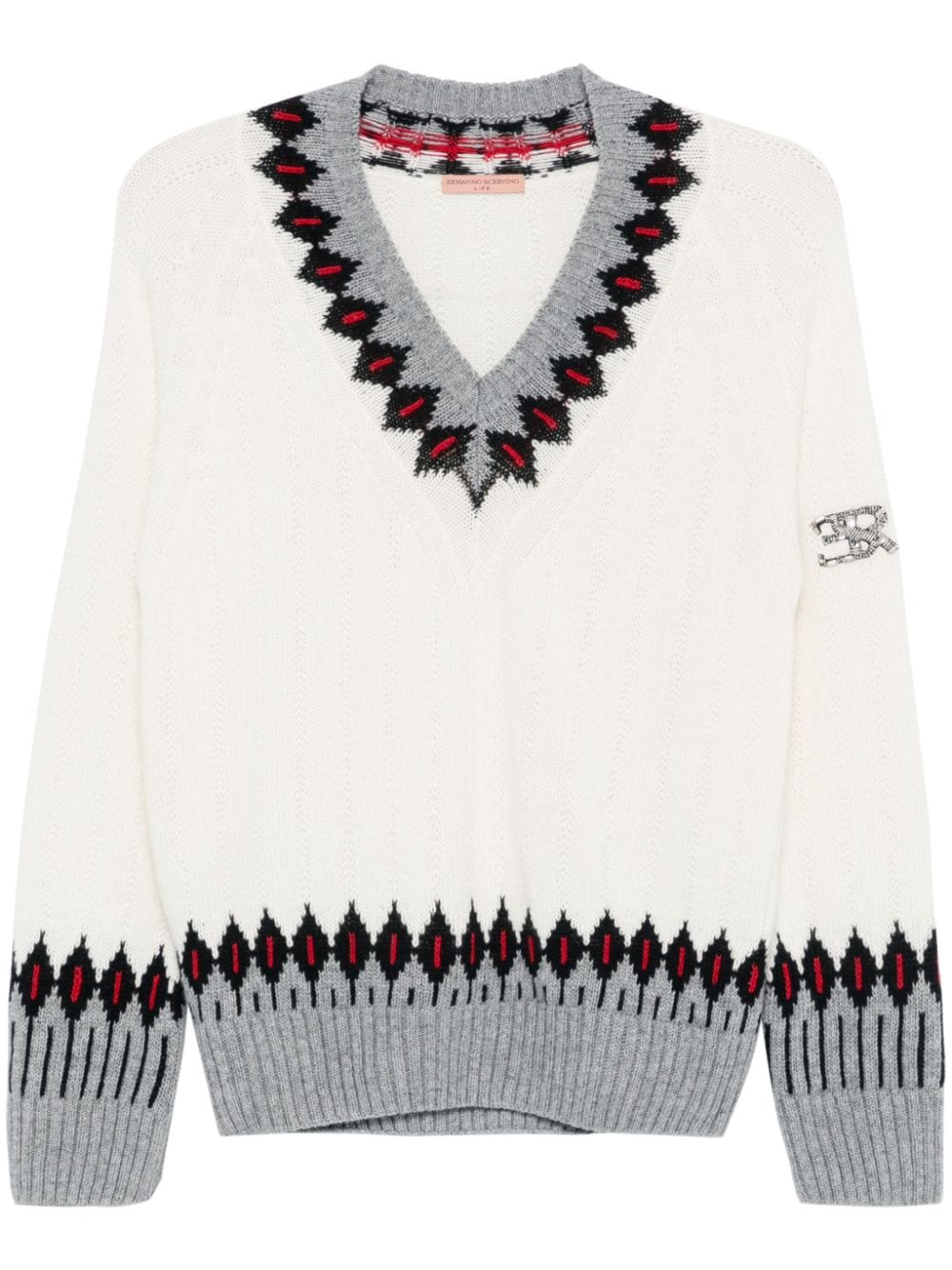 Ermanno Scervino intarsia-knit V-neck sweater - White von Ermanno Scervino