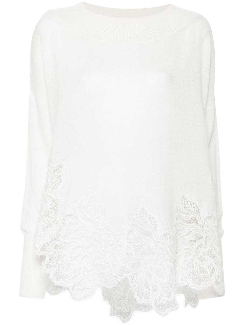 Ermanno Scervino lace-detail cashmere jumper - White von Ermanno Scervino