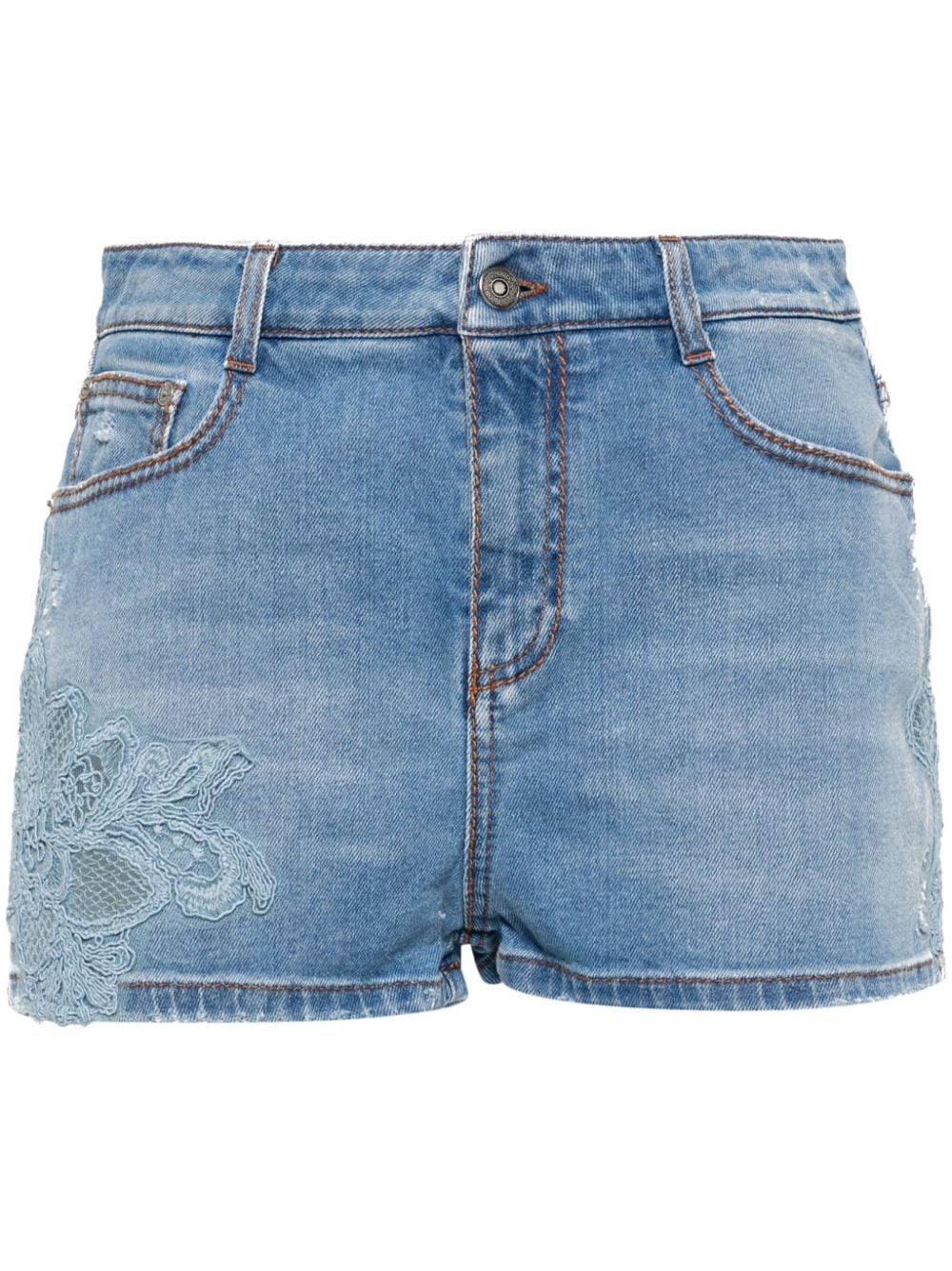 Ermanno Scervino lace-detail denim shorts - Blue von Ermanno Scervino