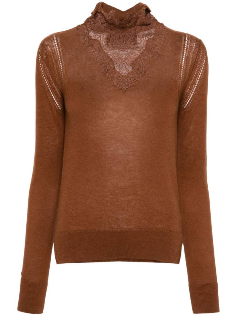 Ermanno Scervino lace-inlaid jumper - Brown von Ermanno Scervino