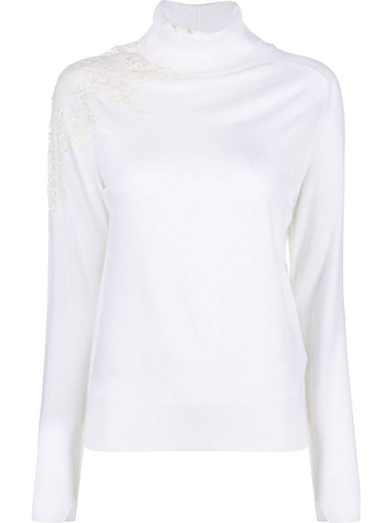 Ermanno Scervino lace-detail roll-neck jumper - White von Ermanno Scervino