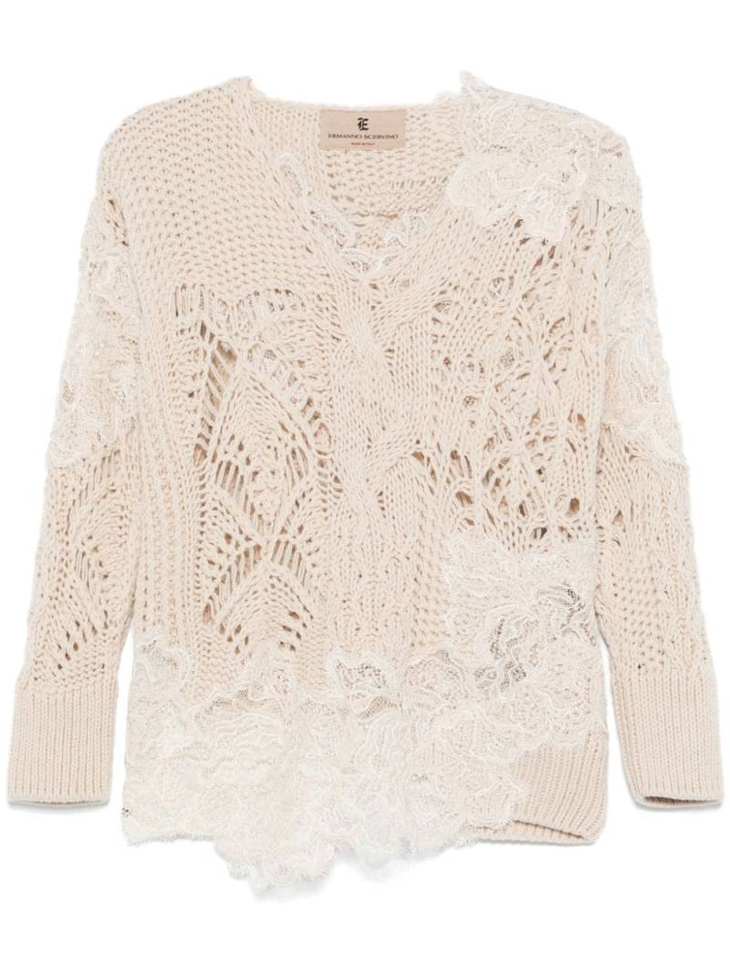 Ermanno Scervino lace-detail sweater - Neutrals von Ermanno Scervino