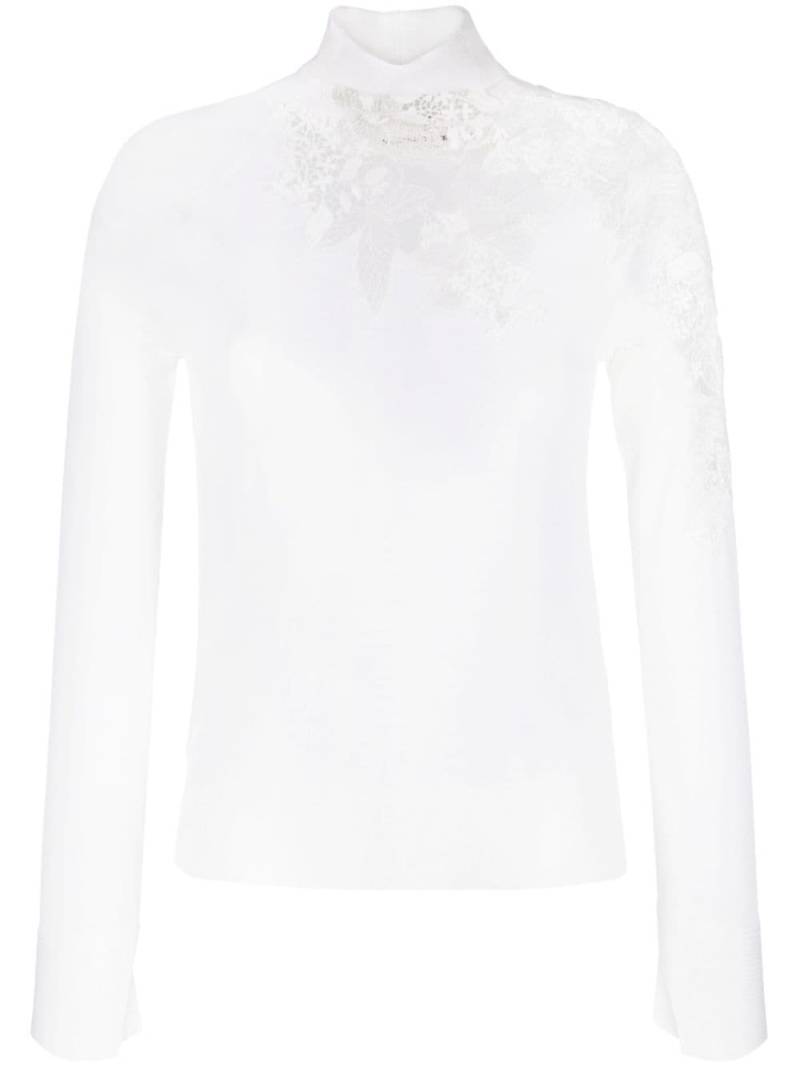 Ermanno Scervino lace-trim wool jumper - Neutrals von Ermanno Scervino