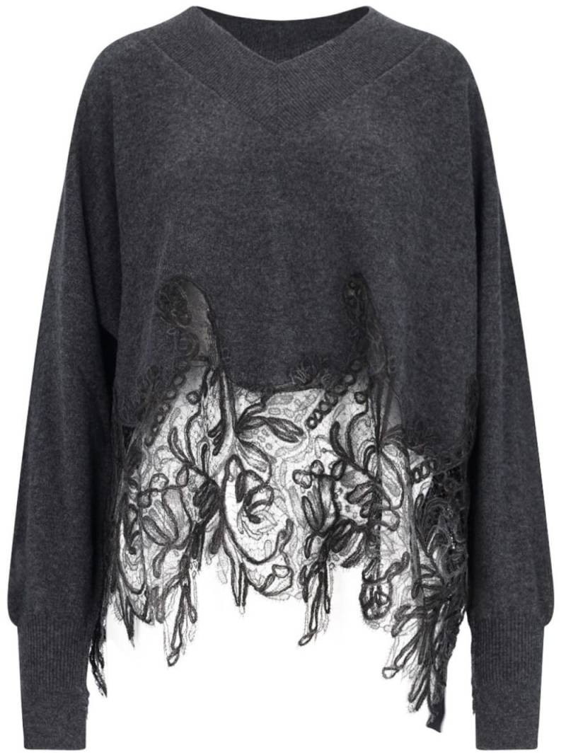 Ermanno Scervino lace-panel knitted jumper - Grey von Ermanno Scervino