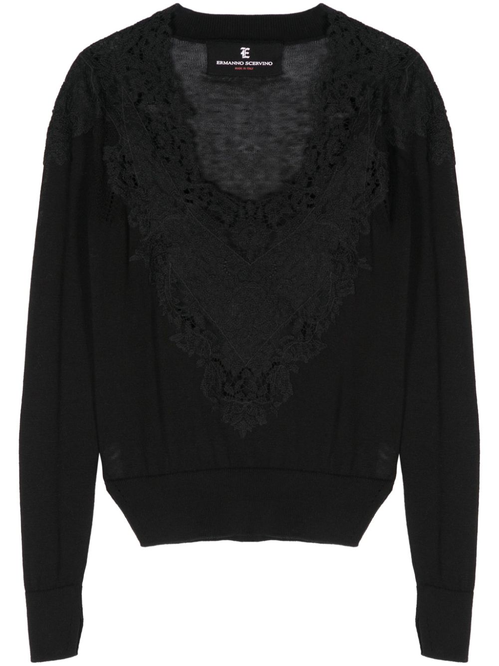 Ermanno Scervino lace-panelled knitted top - Black von Ermanno Scervino