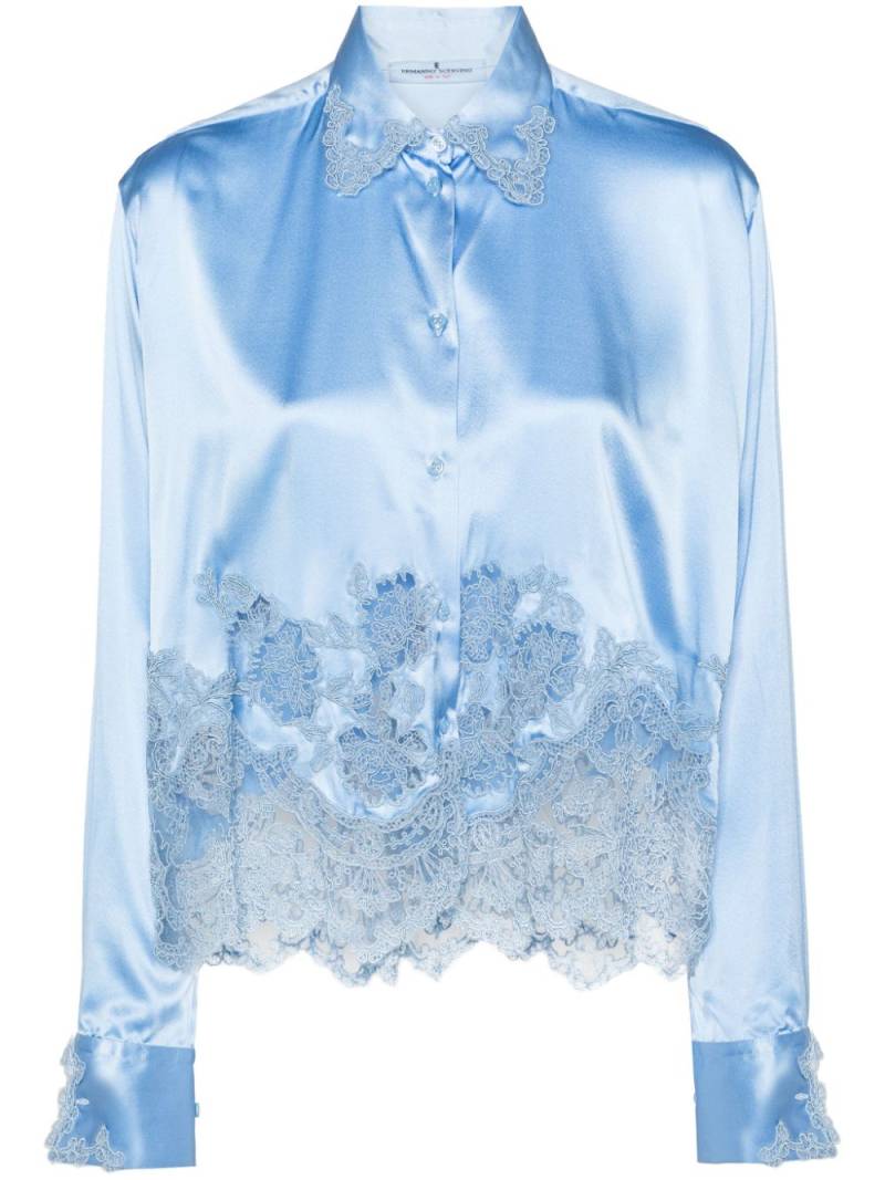 Ermanno Scervino lace-panels satin shirt - Blue von Ermanno Scervino