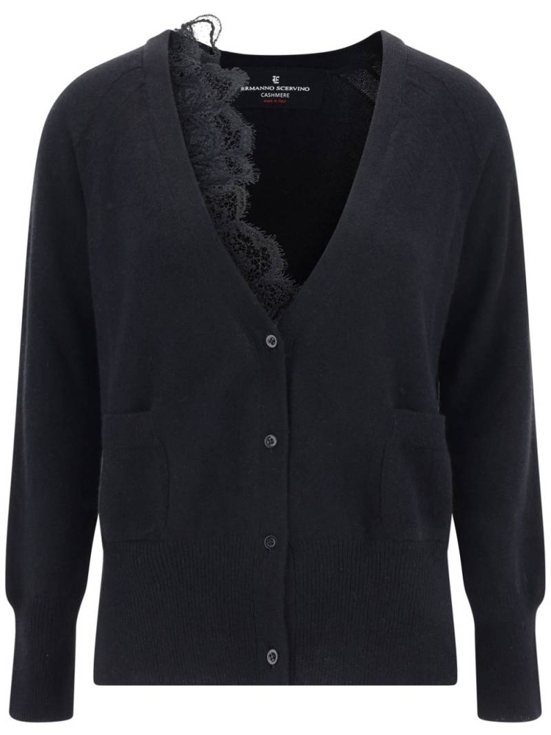 Ermanno Scervino lace trim cardigan - Black von Ermanno Scervino