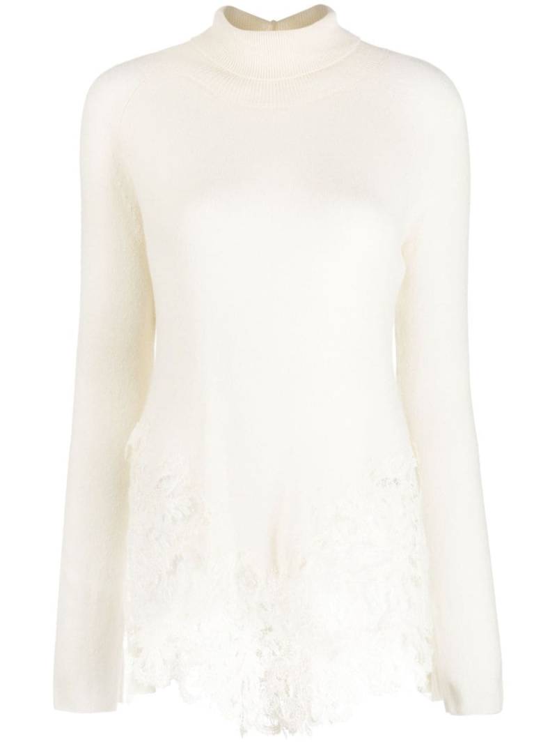 Ermanno Scervino lace-trim fine-knit cashmere jumper - White von Ermanno Scervino