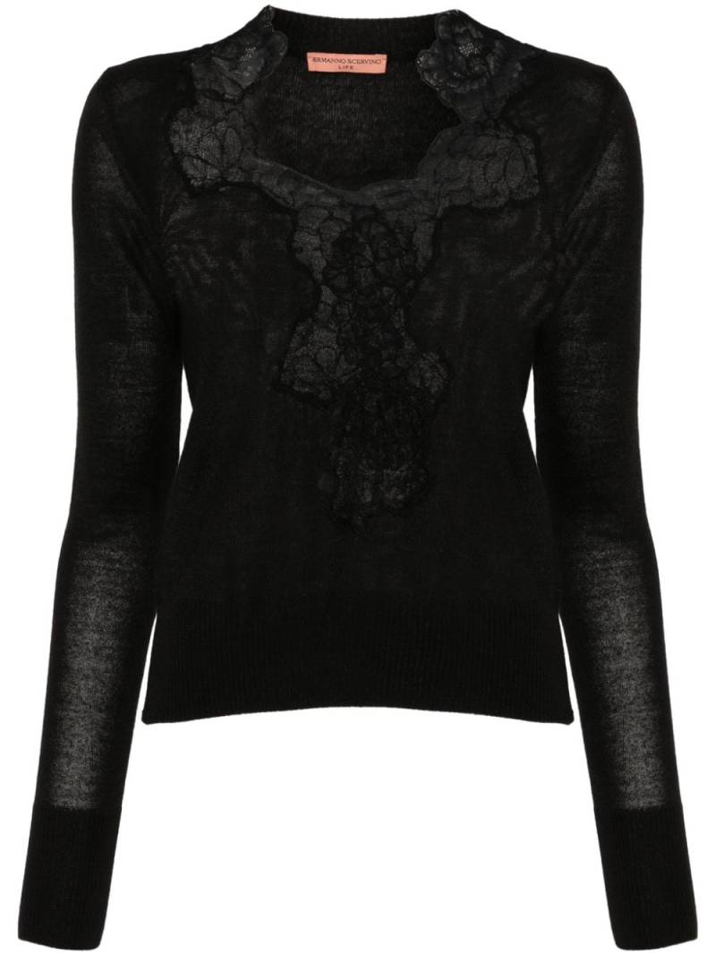 Ermanno Scervino lace-trim sweater - Black von Ermanno Scervino