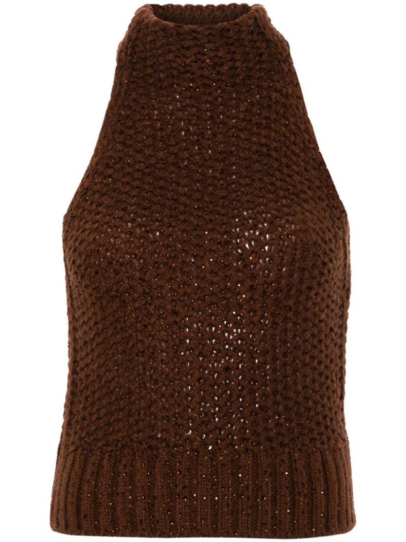 Ermanno Scervino rhinestone-embellished halterneck knitted top - Brown von Ermanno Scervino