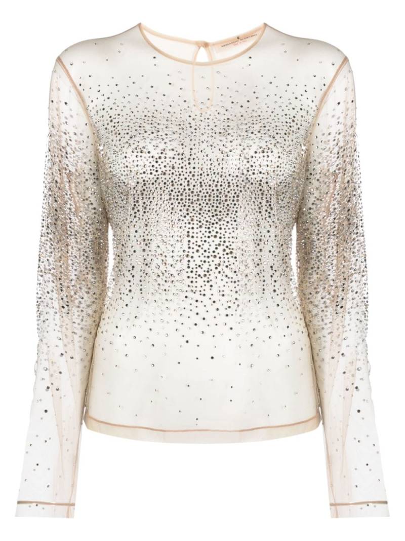 Ermanno Scervino rhinestone-embellished semi-sheer blouse - Neutrals von Ermanno Scervino