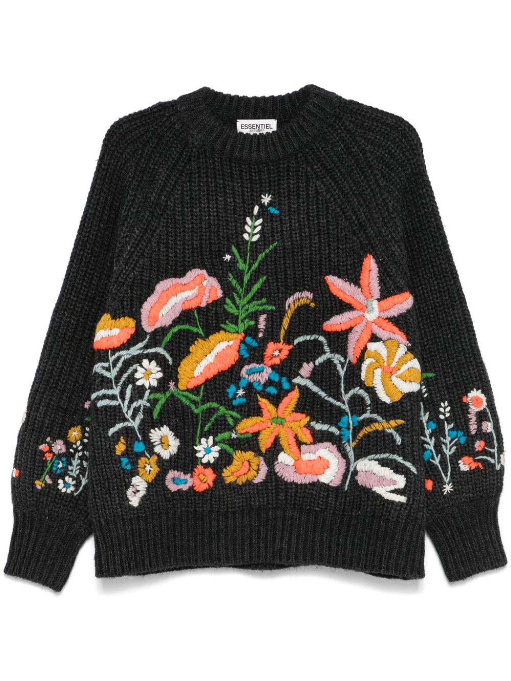 Essentiel Antwerp floral-embroidered ribbed-knit sweater - Grey von Essentiel Antwerp