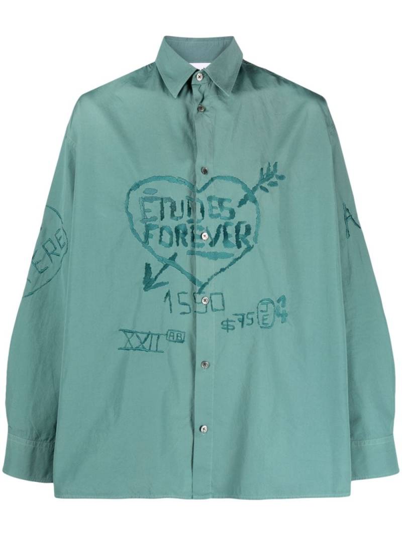 Etudes logo-embroidered cotton shirt - Blue von Etudes