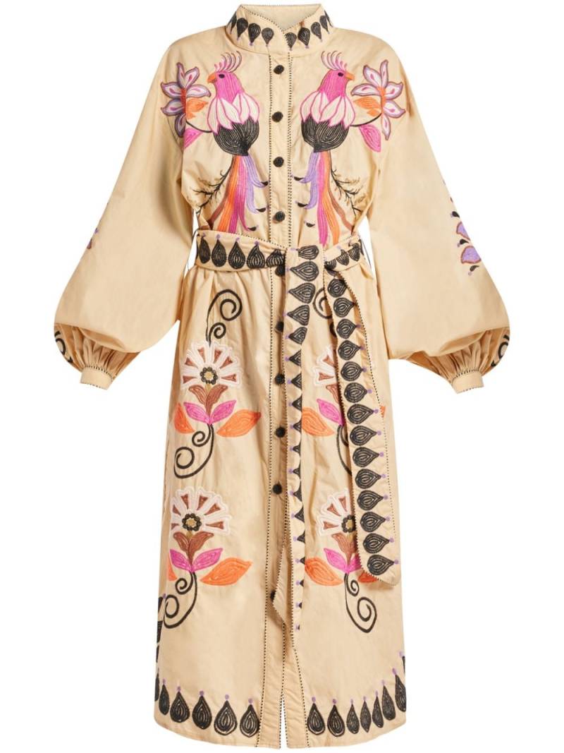 FARM Rio Khaki Flower Bird Embroidered midi dress - Neutrals von FARM Rio