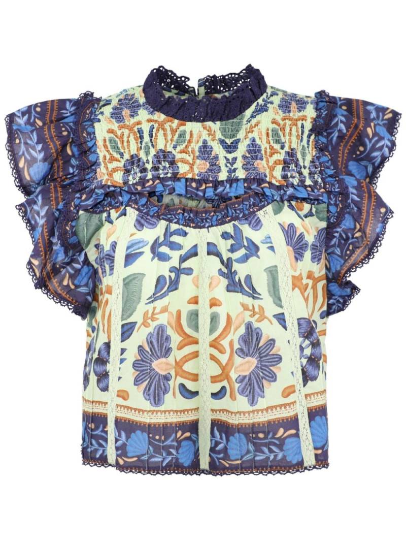 FARM Rio Tapestry-print cotton blouse - Blue von FARM Rio