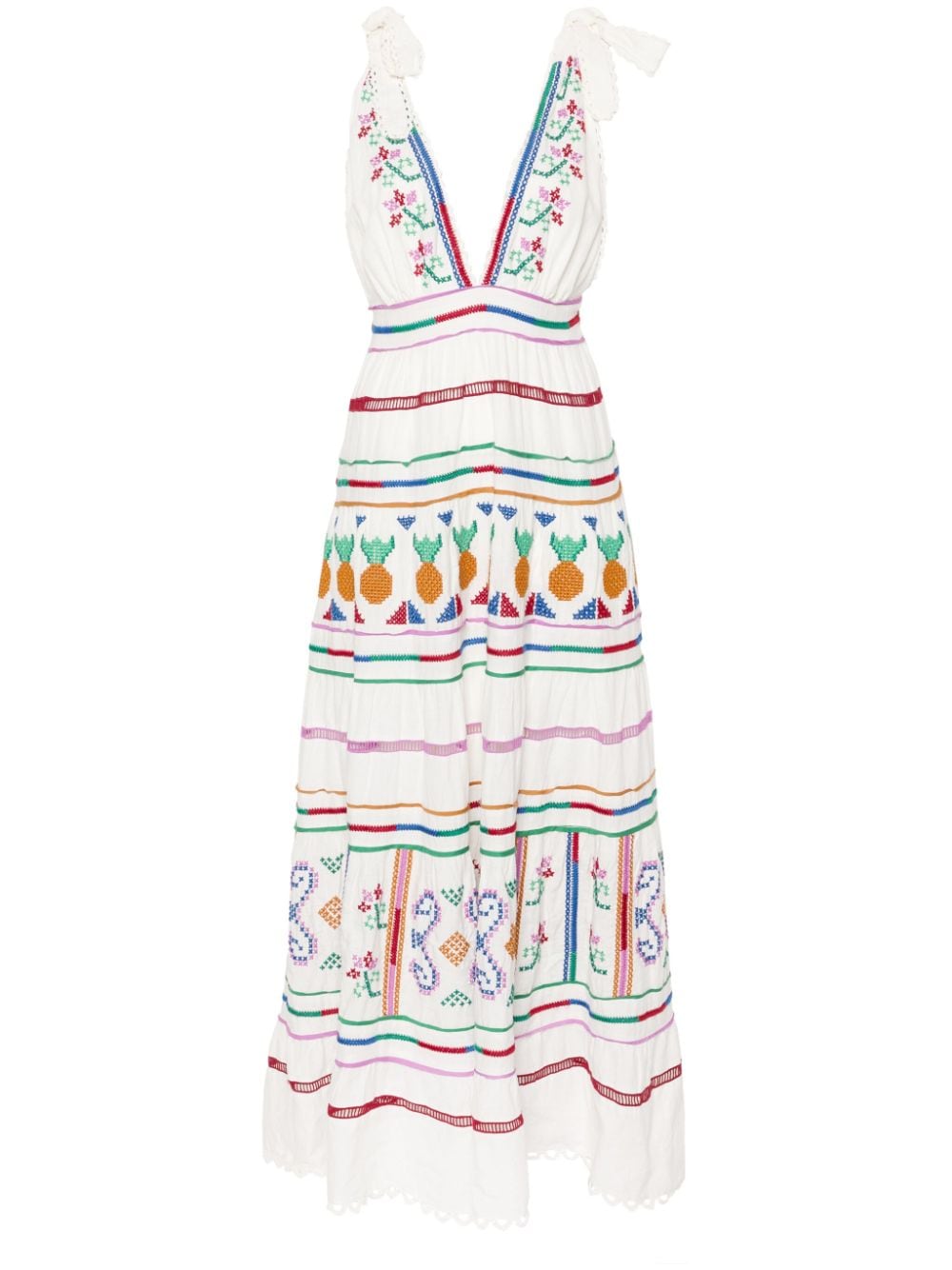 FARM Rio V-neck embroidered maxi dress - White von FARM Rio