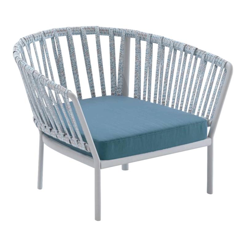 Ria 7611 Loungesessel, Gestell aluminium lackiert, light blue (pastellhellblau), Rope c07 ocean (dunkelblau), Stoff range 1 solids, pearl (beige) spe von FAST