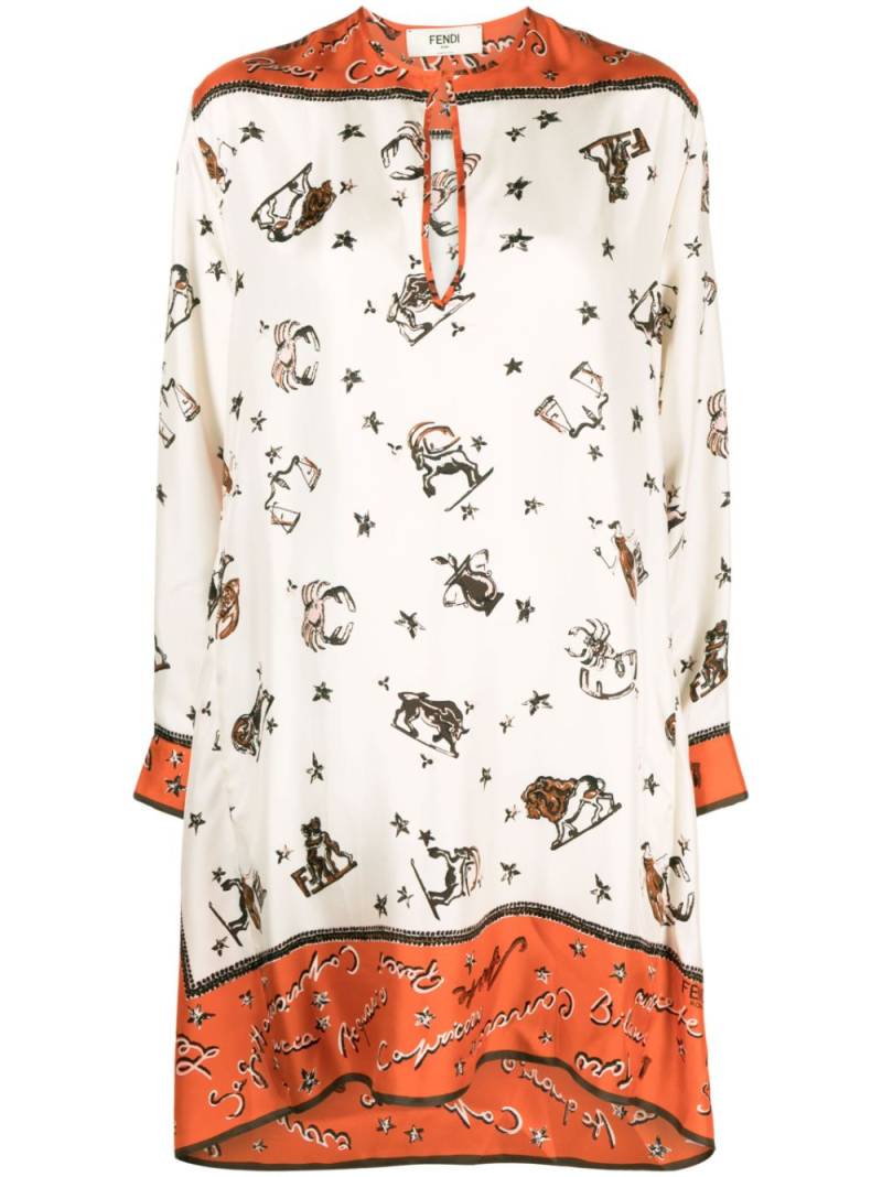 FENDI Astrology-print silk kaftan dress - Orange von FENDI