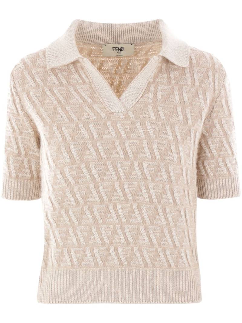 FENDI FF-embroidered polo top - Neutrals von FENDI