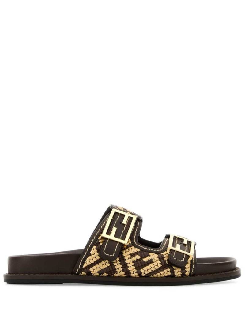 FENDI FF-jacquard raffia slides - Black von FENDI