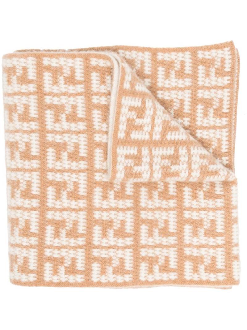 FENDI FF logo-embroidered cashmere scarf - Neutrals von FENDI