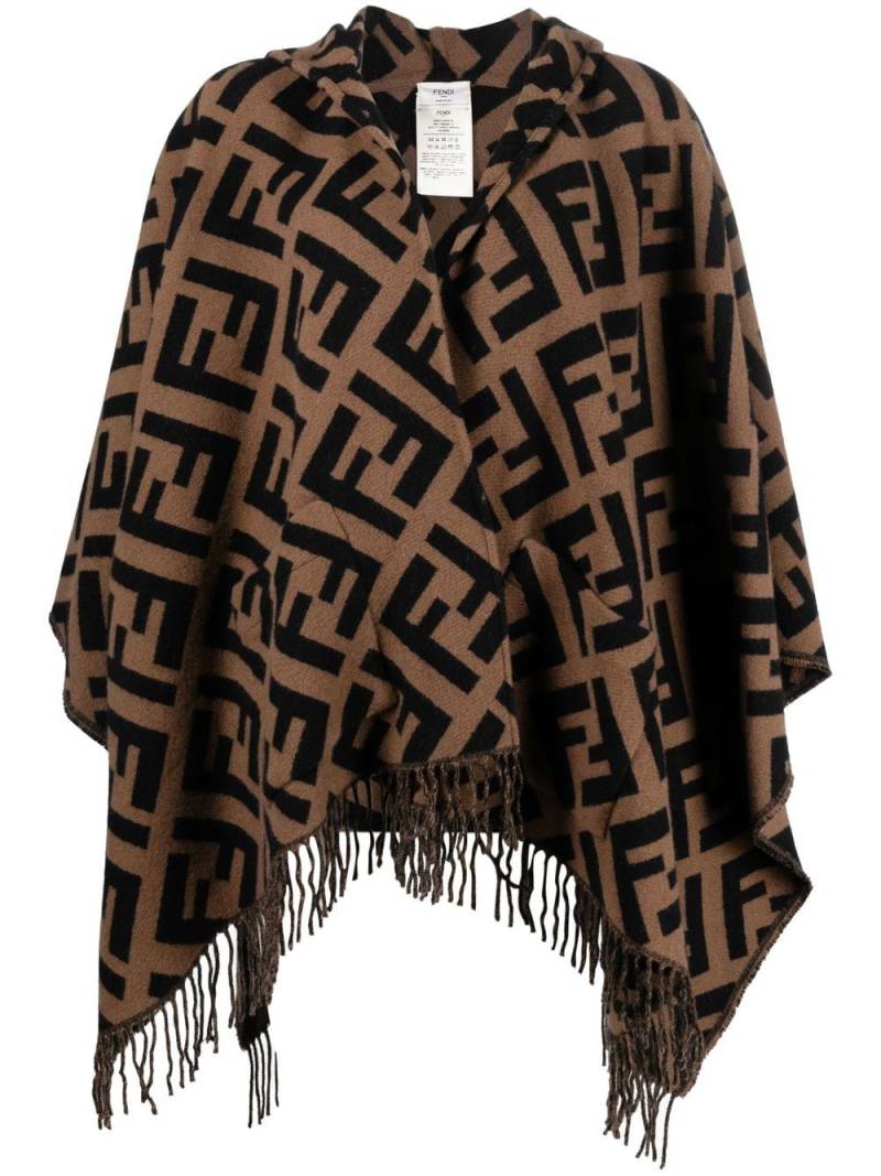 FENDI FF-logo intarsia cashmere poncho - Brown von FENDI