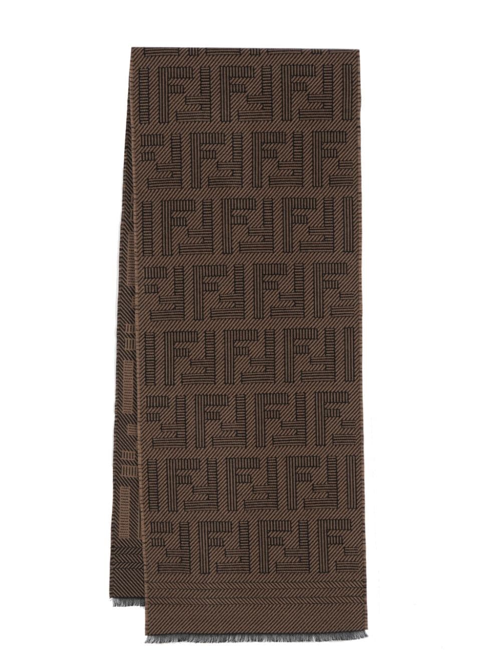 FENDI FF monogram-pattern frayed scarf - Brown von FENDI