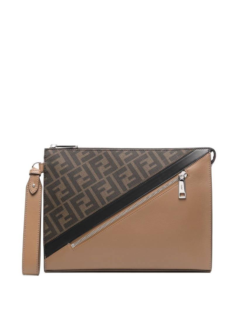 FENDI FF monogram-print clutch bag - Brown von FENDI