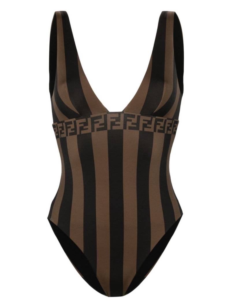 FENDI FF motif striped swimsuit - Brown von FENDI