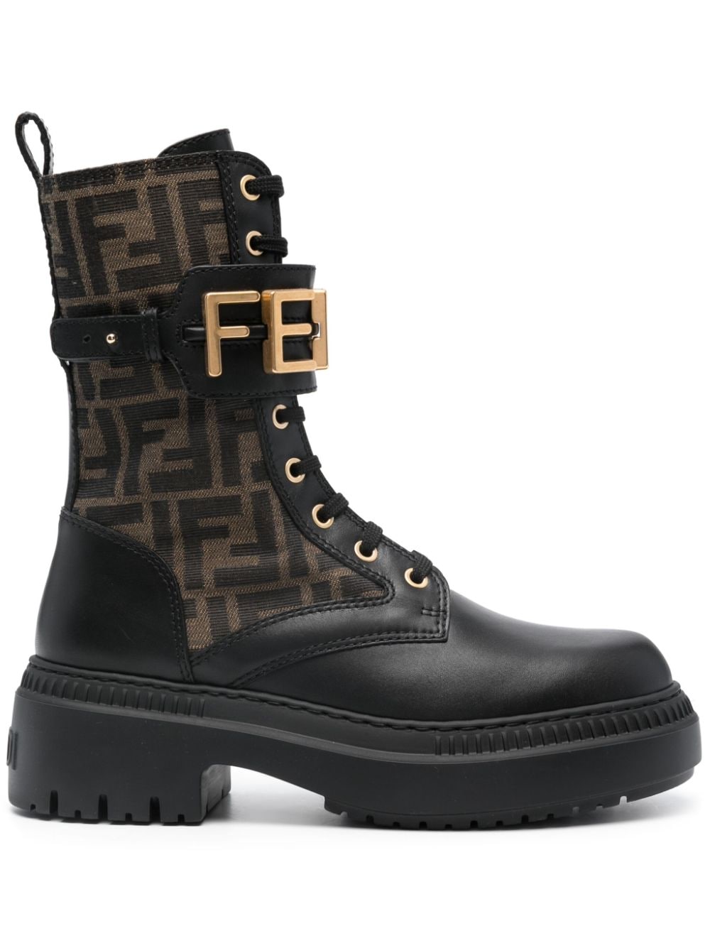 FENDI Fendigraphy logo-plaque leather boots - Black von FENDI
