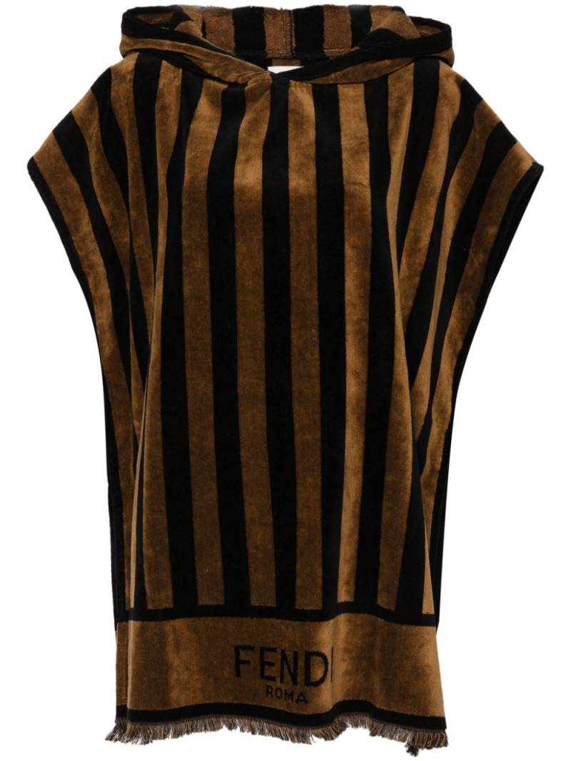 FENDI Pequin-stripe frayed poncho - Black von FENDI