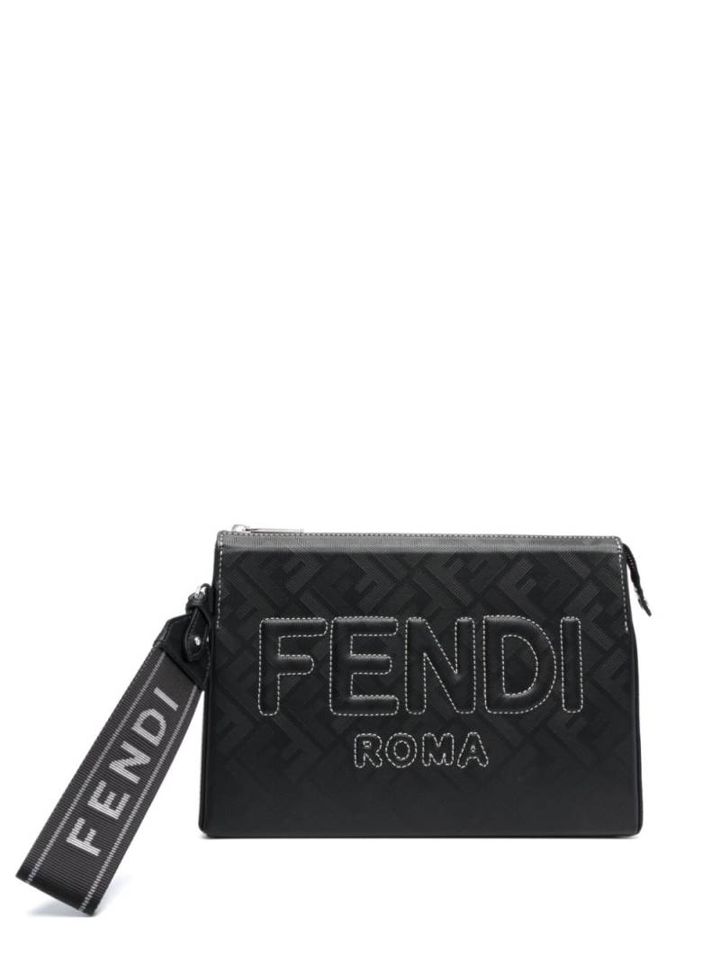 FENDI embossed-logo leather clutch bag - Black von FENDI