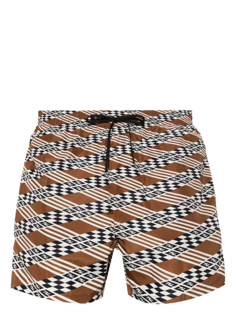 FENDI geometric-print swim shorts - Brown von FENDI