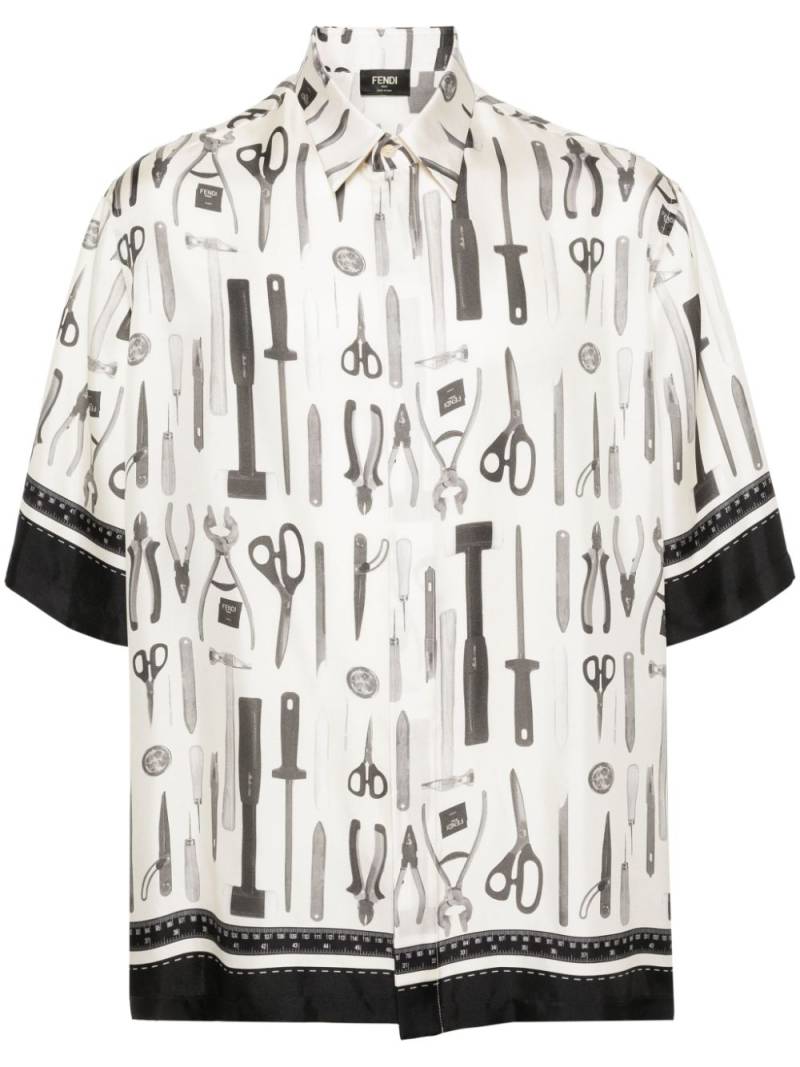 FENDI graphic-print silk shirt - Neutrals von FENDI