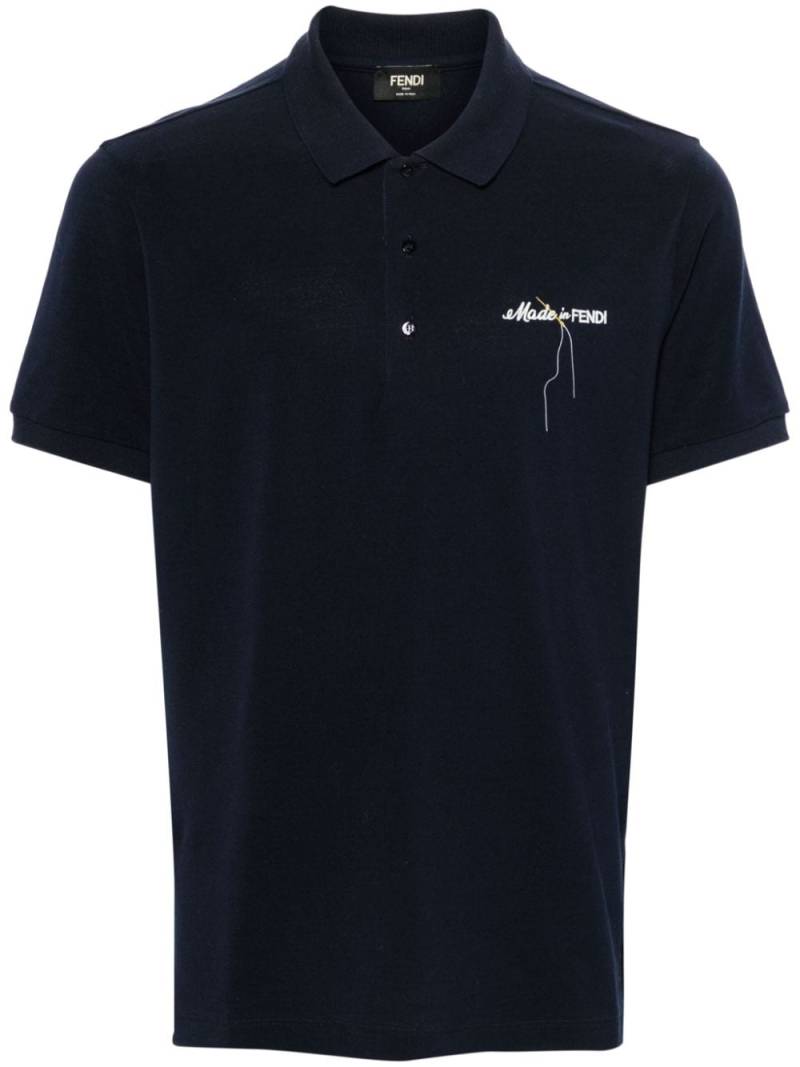 FENDI logo-embroidered cotton polo shirt - Blue von FENDI