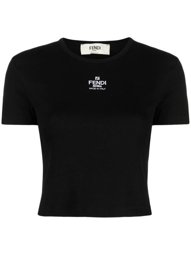 FENDI logo-embroidered cropped cotton-blend T-shirt - Black von FENDI