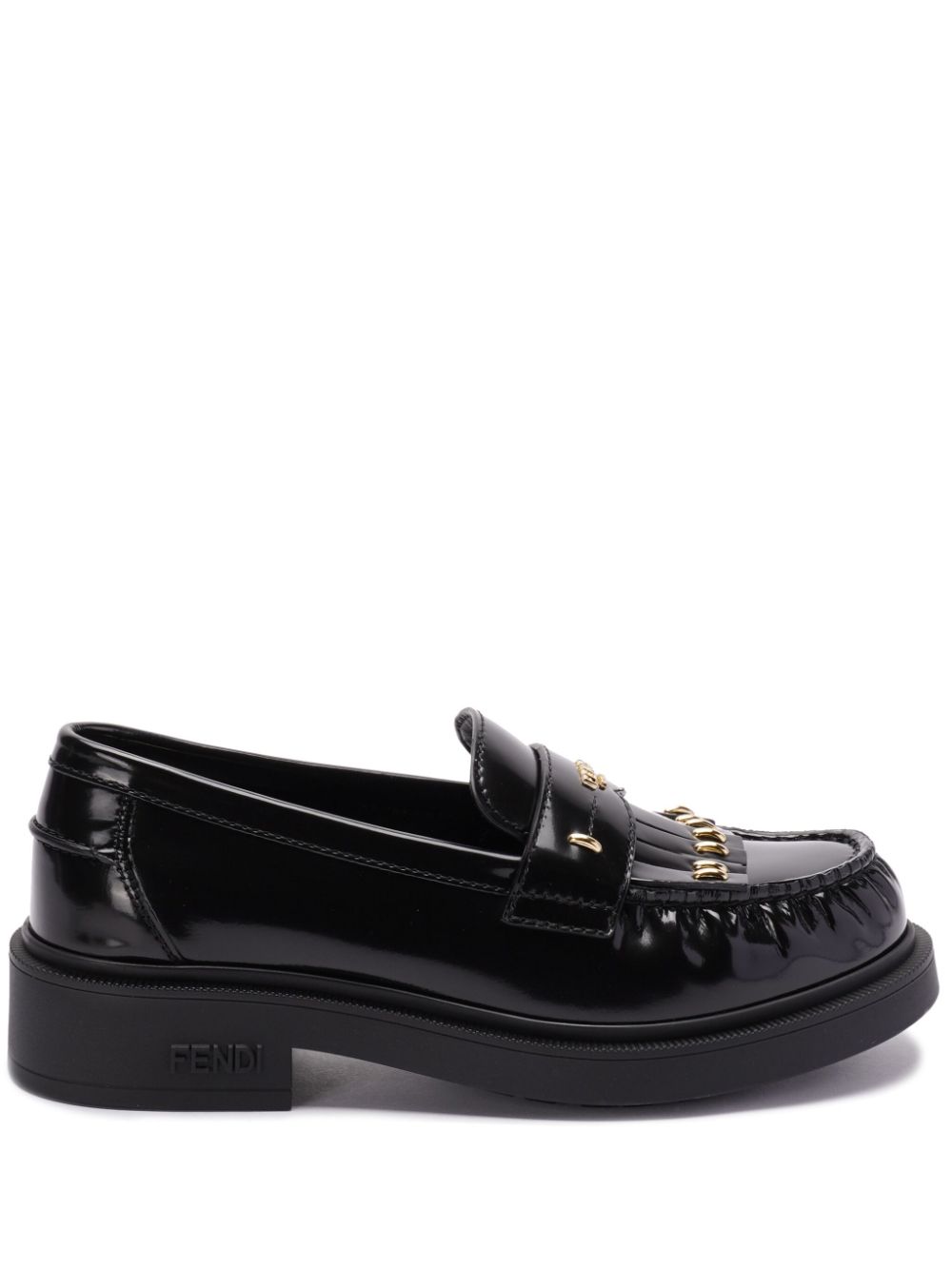 FENDI logo-plaque leather loafers - Black von FENDI