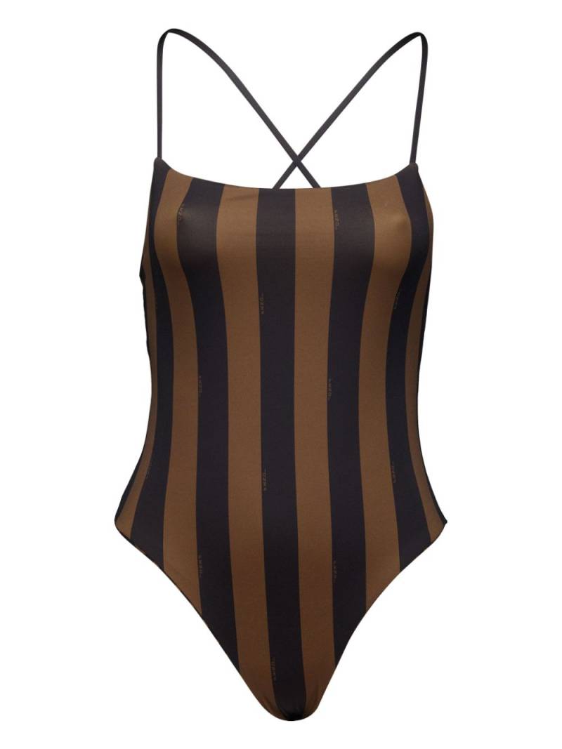 FENDI logo-print reversible swimsuit - Brown von FENDI