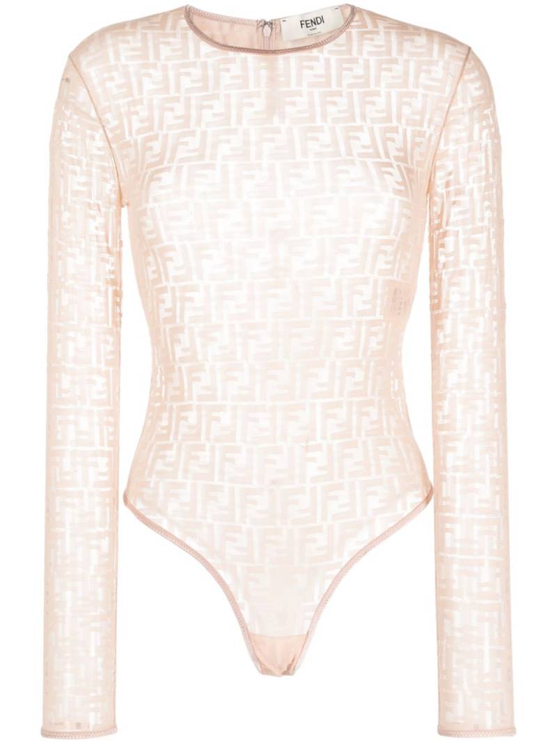 FENDI monogram-jacquard mesh bodysuit - Neutrals von FENDI