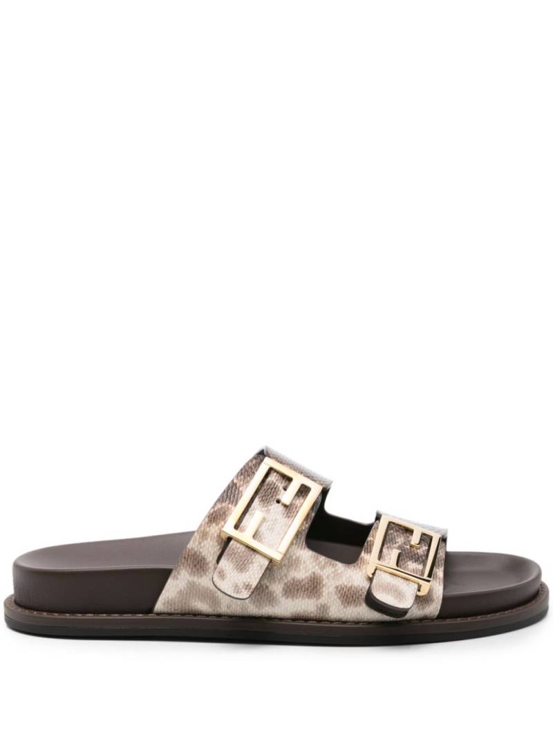 FENDI snakeskin-effect leather slides - Brown von FENDI